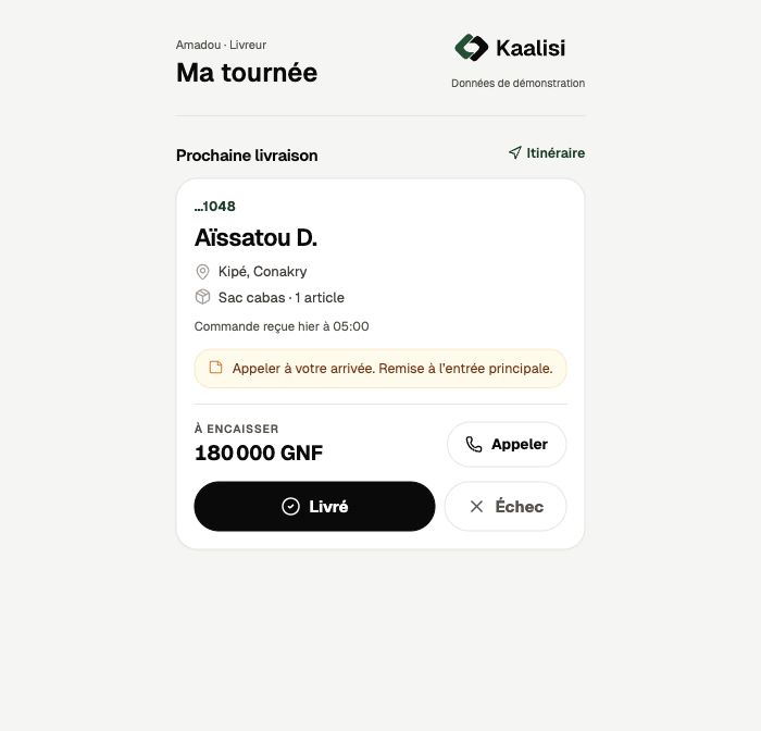 Portail mobile du livreur, course et encaissement